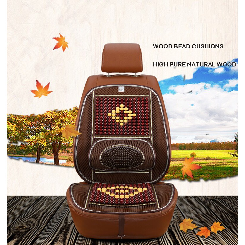 Bộ tấm lưới tựa lưng massage hạt gỗ lót ghế trên xe hơi, ô tô - Bộ đệm hạt gỗ thoáng khí lót ghế ô tô ,văn phòng