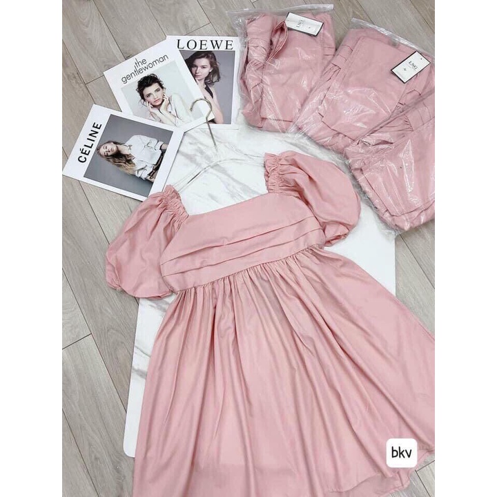 Váy Babydoll tay bồng xếp ly ngực  , đầm nữ nơ sau lưng | BigBuy360 - bigbuy360.vn