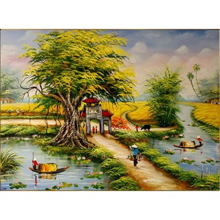 Tranh đính đá tự làm-  cảnh quê hương