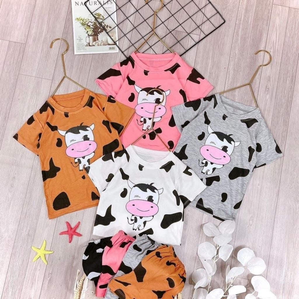 Đồ Bộ Cho Bé 🐮 Họa Tiết Bò Sữa 🐮 Bộ cộc tay MinKy Mom chất liệu COTTON 100% cho bé trai bé gái từ 6-20kg‼