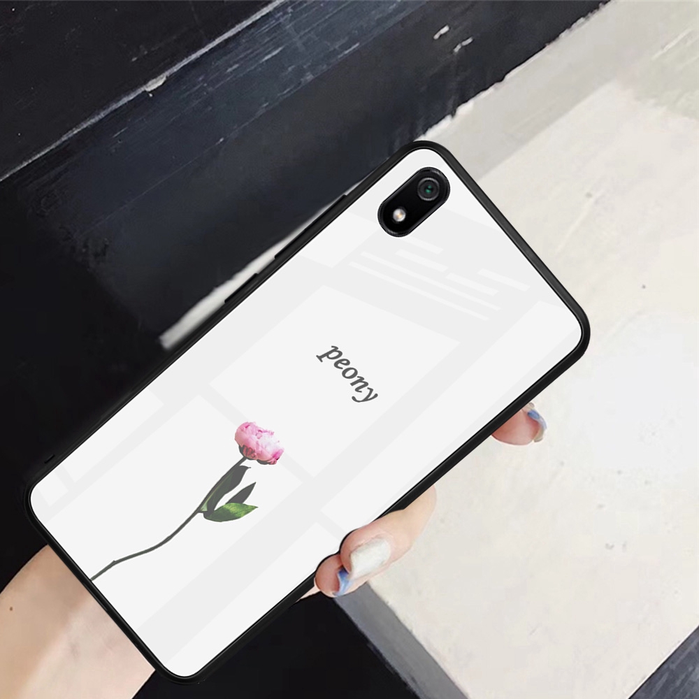 Ốp điện thoại mặt kính thiết kế in hoa/ trái tim cho Xiaomi Mi 8 9 6X 5X Redmi 7A K20 Note 7 6 5 Pro