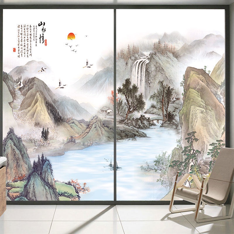 Dán kính mờ tùy chỉnh truyền sáng văn phòng cửa sổ trượt chống nhìn trộm phim trang trí phong cảnh