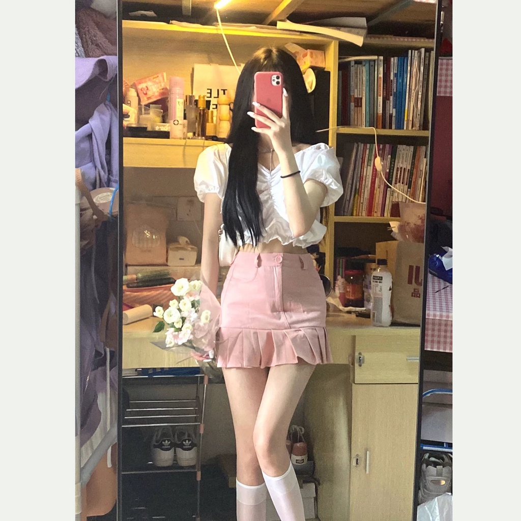 Chân váy jean Chữ A Lưng Cao Xếp Ly Thời Trang Mùa Hè Phong Cách Hàn Quốc Dành Cho Nữ Sinh