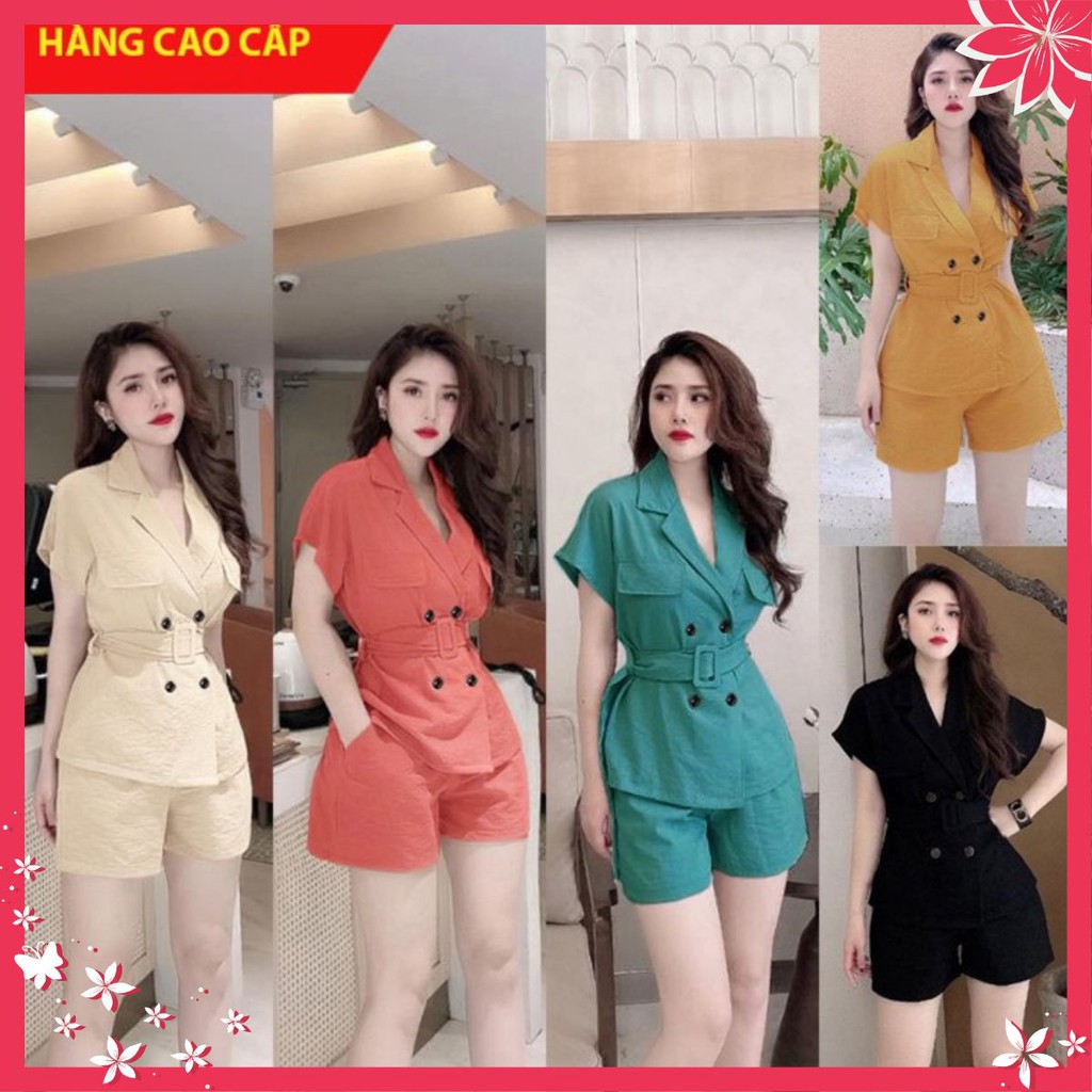 Set Nữ 💕FREESHIP💕 Set nguyên bộ quần short áo 4 nút cổ vest thắt Mã số: TJ1095