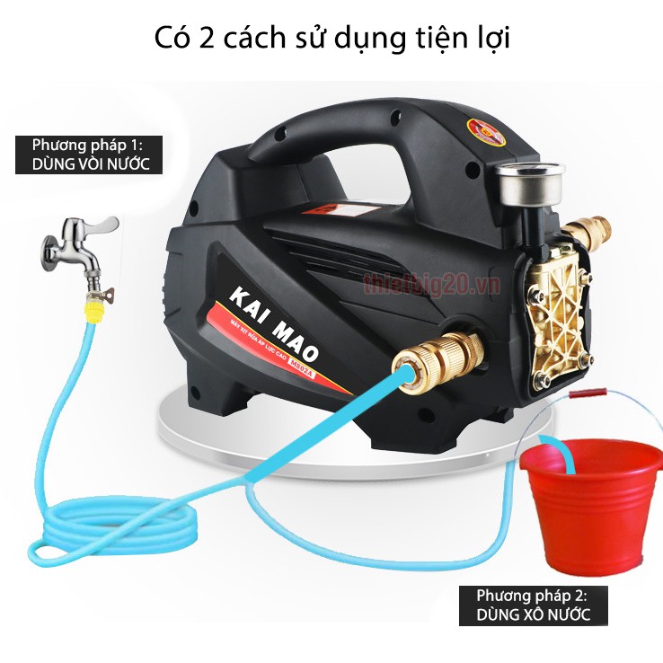 Máy rửa xe gia đình áp lực cao, mô tơ từ, tự hút nước 2000W Kaimao M802A - Dây 15m, Súng đầu dài, Bình bọt tuyết