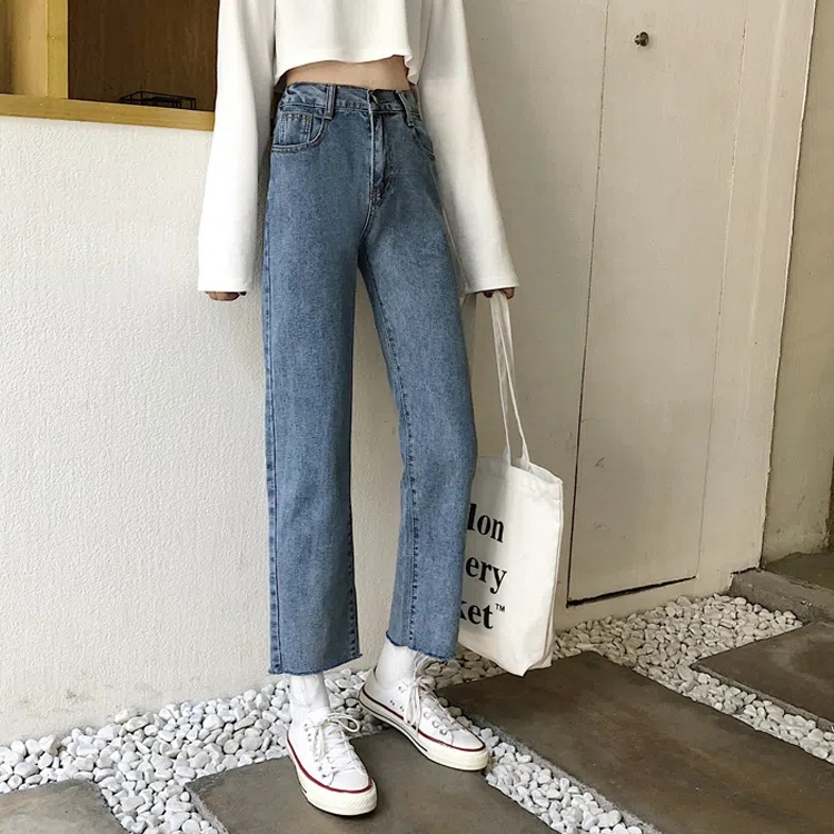 Quần Jean Dài Lưng Cao Dáng Ôm Phong Cách Hàn Quốc Thời Trang Mùa Thu Cá Tính Cho Nữ