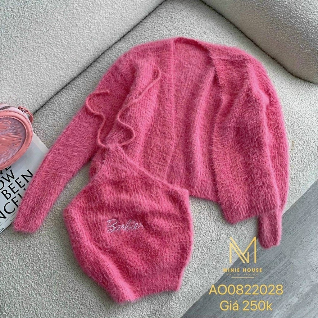 Áo Len Cardigan - Sét Áo len lông 2 món gồm áo khoác ngoài và áo yếm in chữ phong cách Hàn Quốc cực xinh