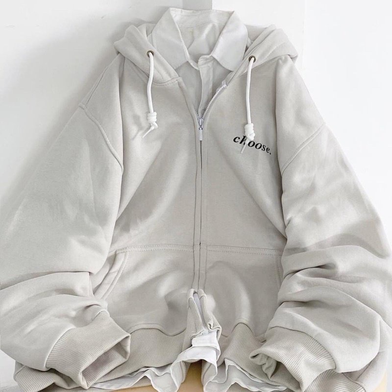 Áo Khoác Nỉ Lót Bông Dây Kéo thêu chữ CHOOSE form rộng ullzang Unisex shopmap