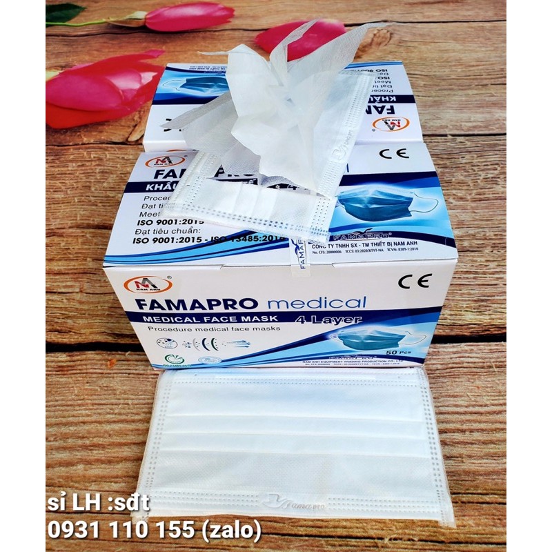 ✅ khẩu trang y tế 4 lớp giấy kháng khuẩn 4U Famapro màu trắng