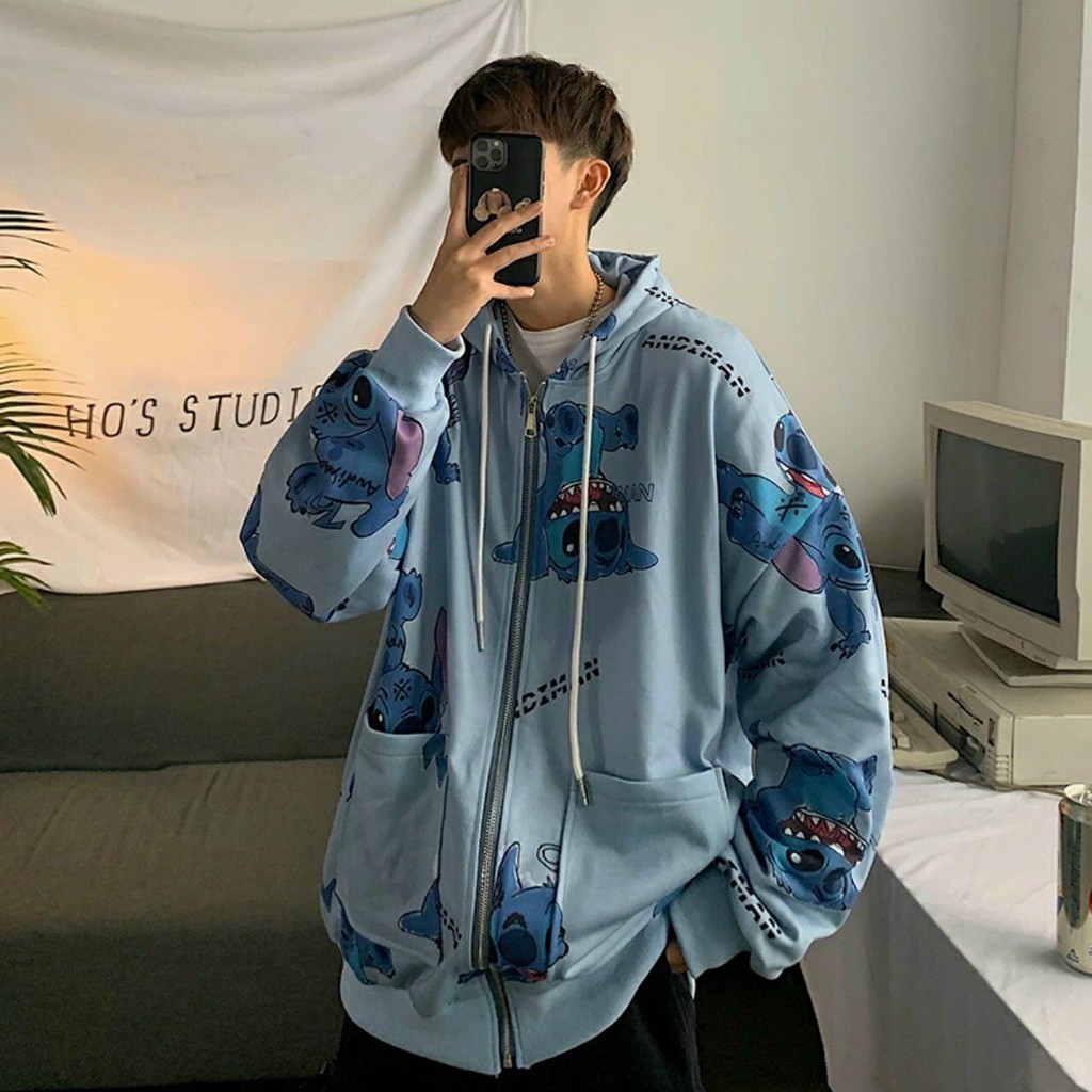 Áo khoác nỉ unisex in HOẠT HÌNH 3D dây khóa kéo nam nữ