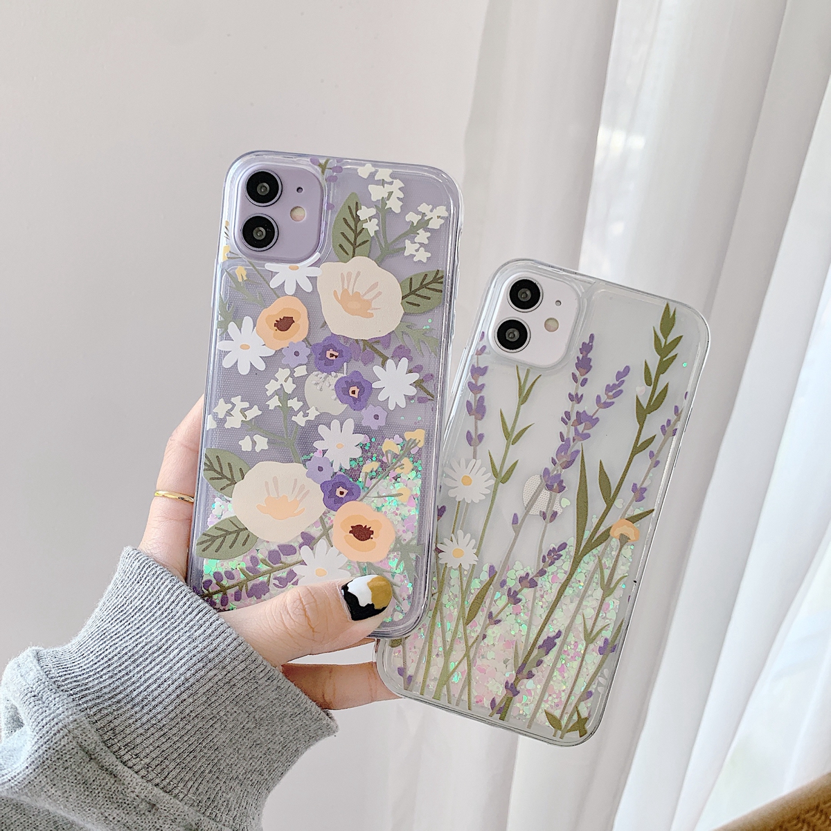 Ghép hợp đồng hoa cho iPhone 12 mini / 12 pro 11 Pro XS Max XR X 8 7+ 6 6s Plus Glitter Foil Powder CaseBling Phone Case Cover trong suốt | BigBuy360 - bigbuy360.vn