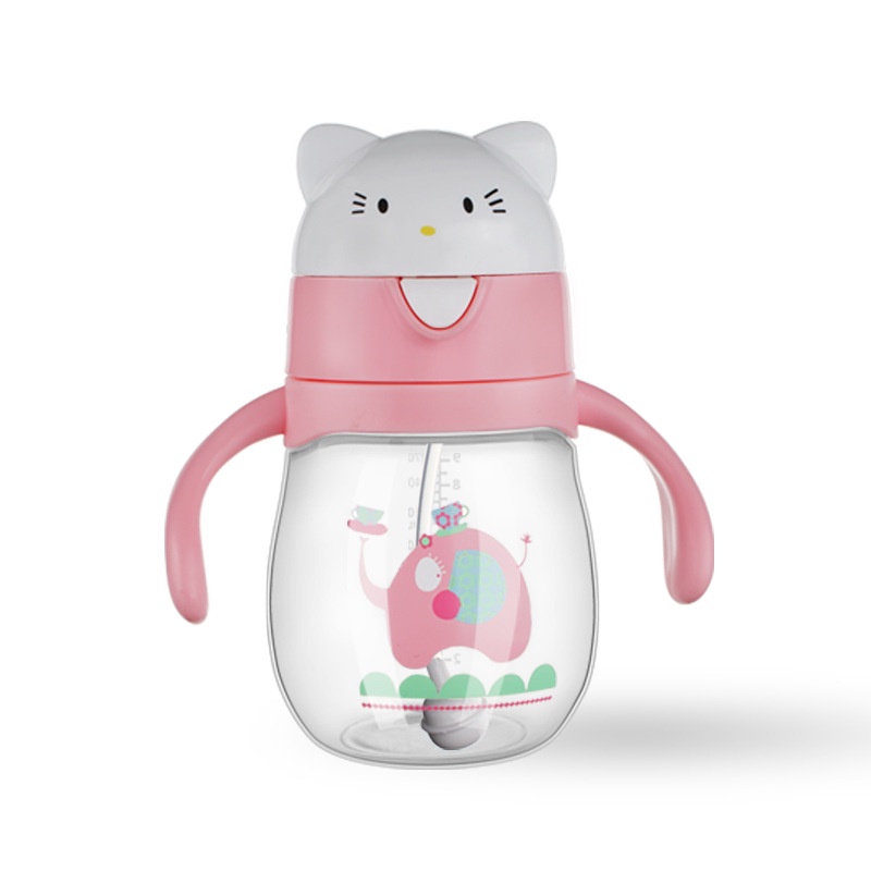 Bình Uống Nước 270ml Có Ống Hút Thiết Kế Hoạt Hình Chống Rơi Cho Trẻ Em