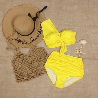 Bikini 2 mảnh 1 vai, có mút độn ngực, quần cạp cao