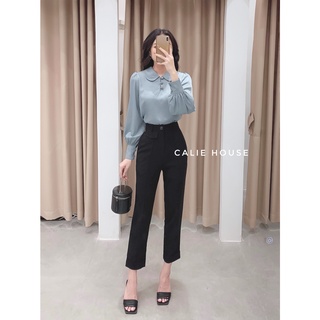 Áo sơ mi lụa nữ cổ sen cúc bọc dáng basic thanh lịch thời trang công sở Calie House A342