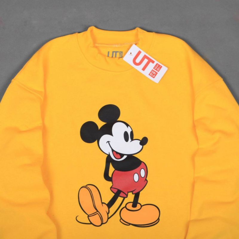 DISNEY Uniqlo Áo Sweater Cổ Tròn In Hình Chuột Mickey Xinh Xắn