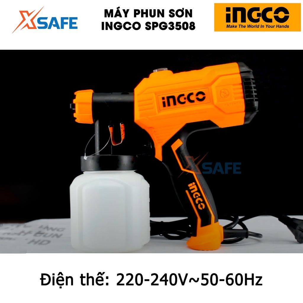 Máy phun sơn cầm tay INGCO SPG3508 450W Súng phun sơn điện đầu béc 2.5mm, bình chứa 800ml kèm cốc đo độ nhớt kim vệ sinh