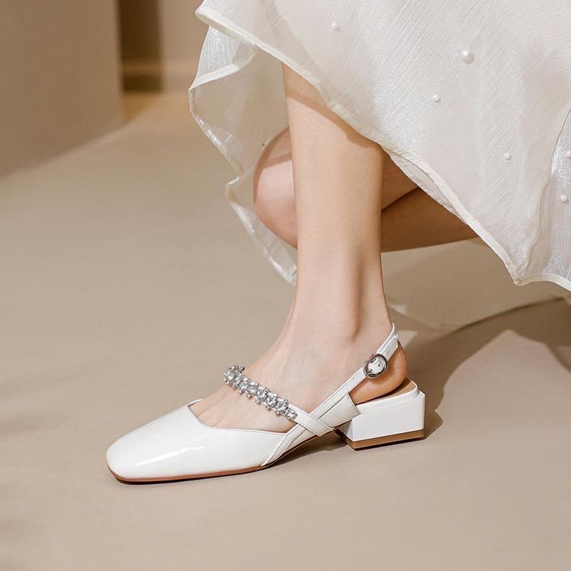 Giày cao gót nữ sandal nữ gót vuông 2 phân dải đá C1