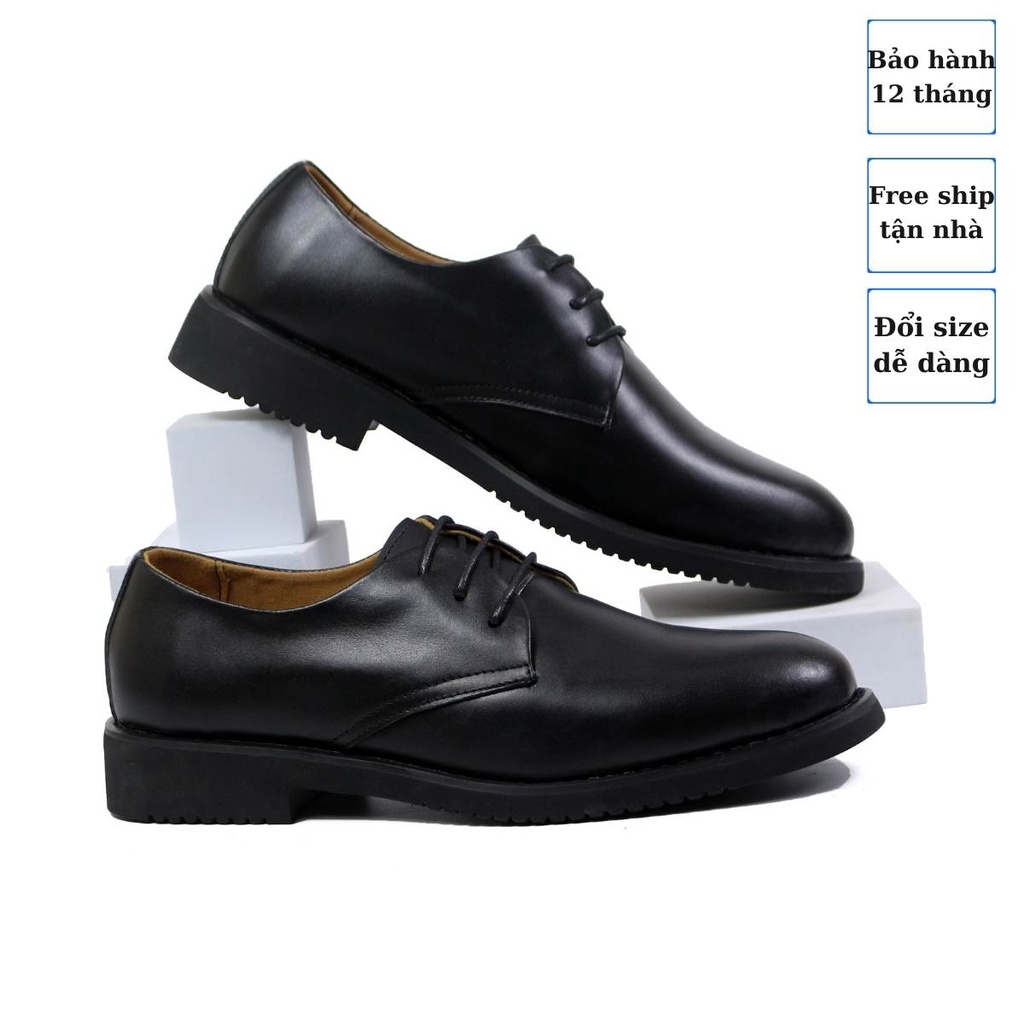 Giày da nam Doc.588 da bò Lucas shoes Bảo hành 1 năm (Doc.588 thấp đen)