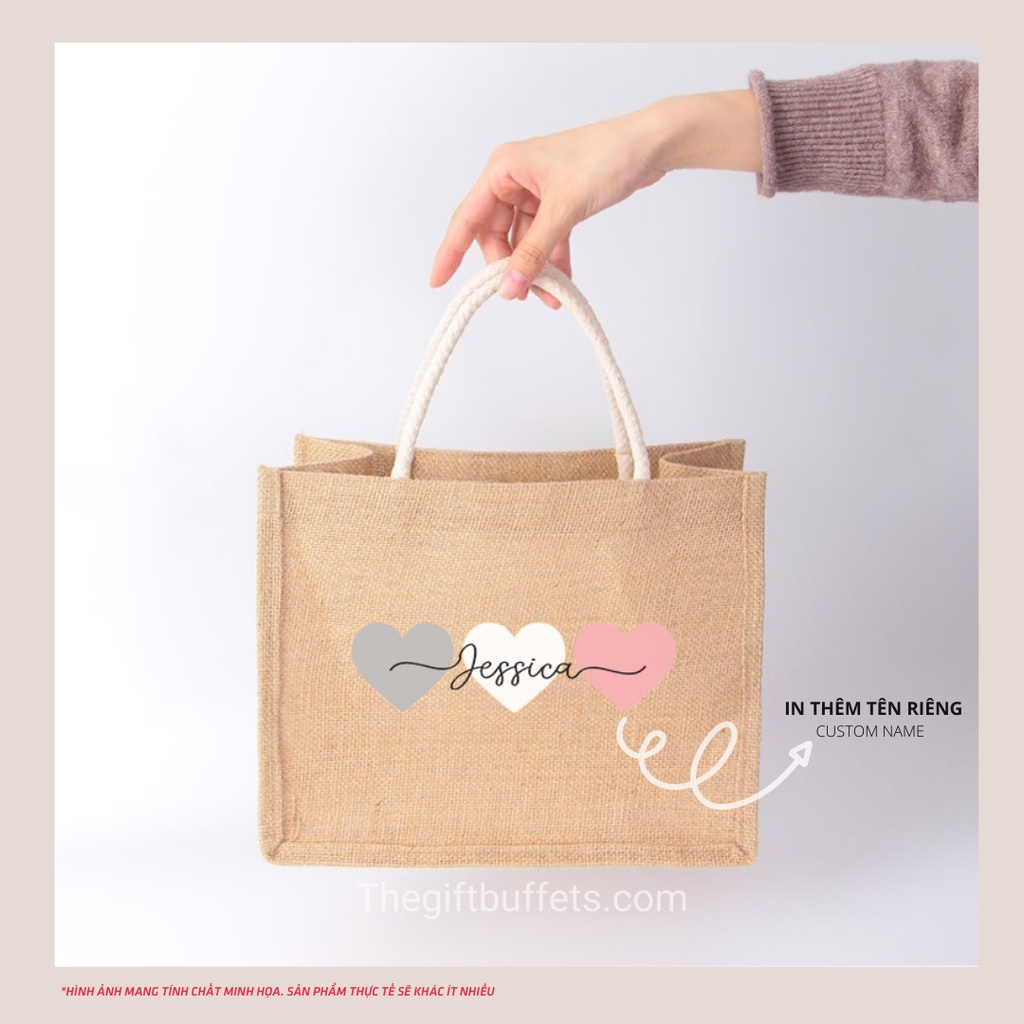 ❤️Túi Sợi Đay 3 Trái Tim Màu Pastel kèm Nơ