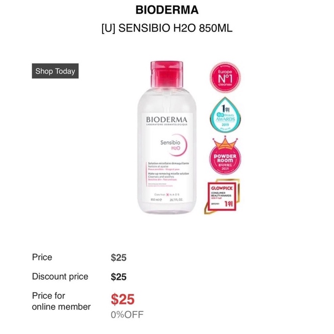 [Mã 55FMCGSALE giảm 8% đơn 500K] Tẩy trang Bioderma hồng nắp nhún 850ml bill USA