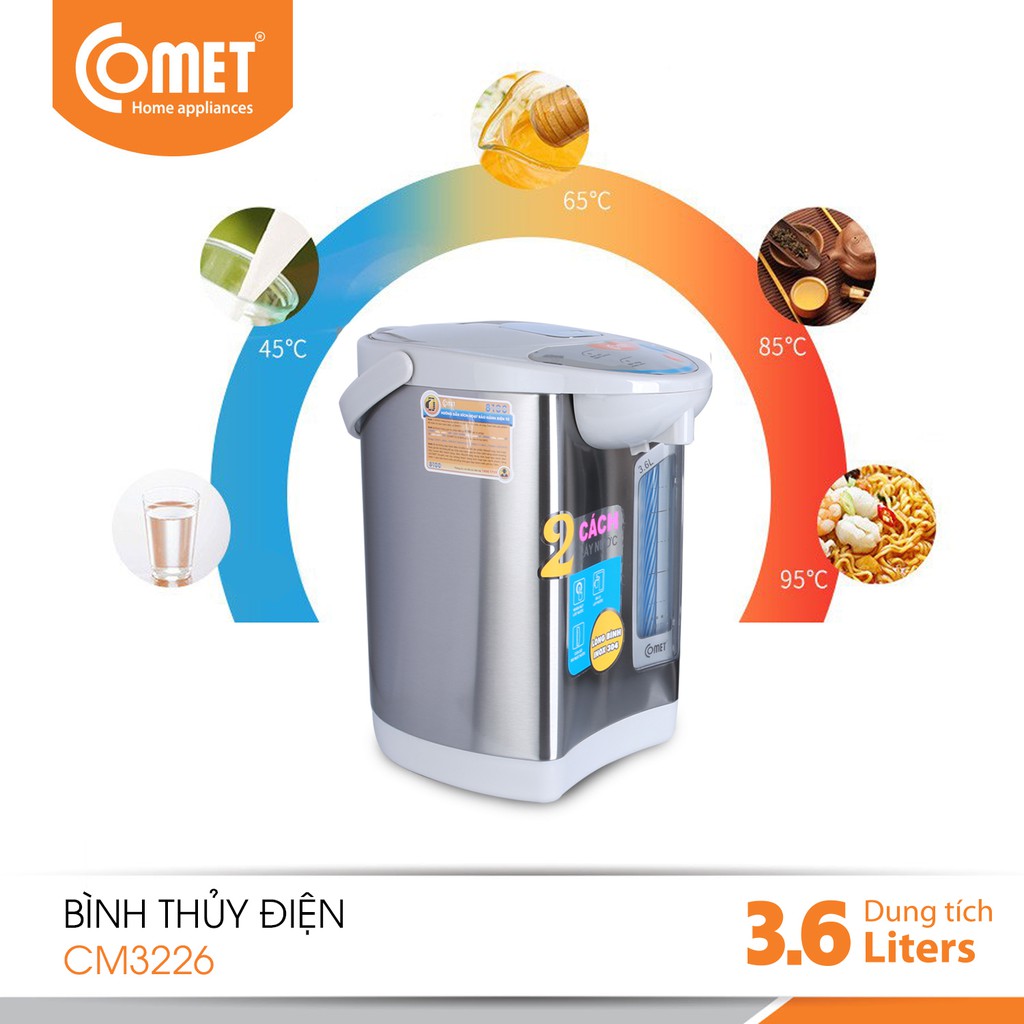 [Mã ELCMT5 giảm 10% đơn 699K] Bình thuỷ điện dung tích 3,6L COMET - CM3226