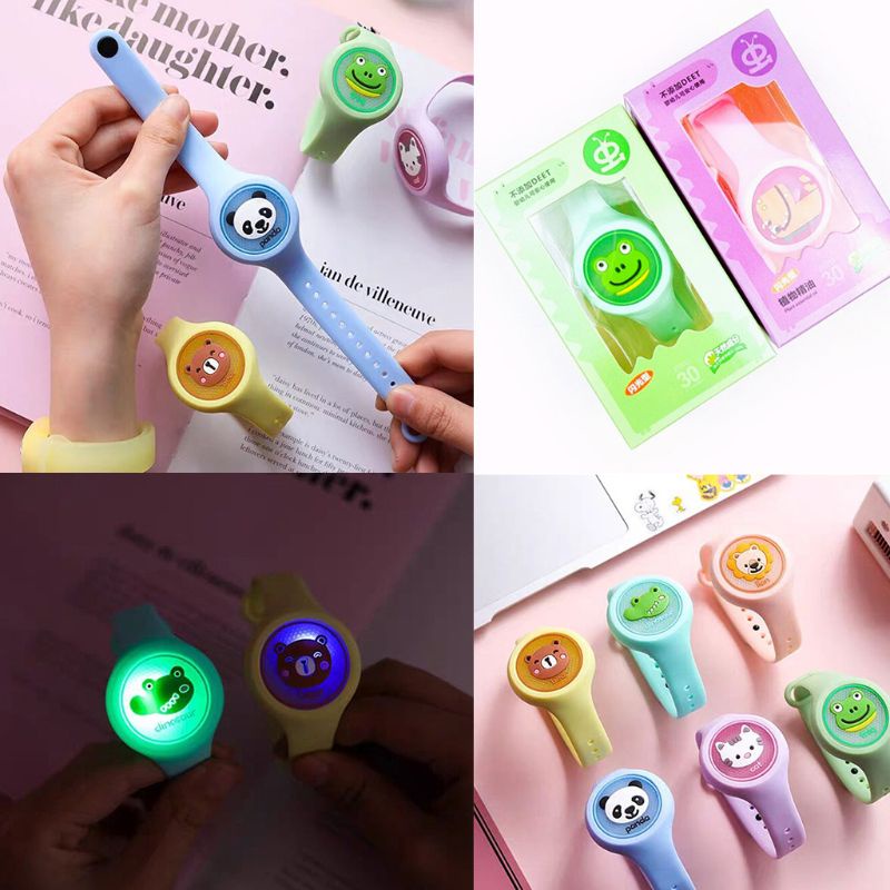 Set 3 Đồng Hồ Đeo Tay Chống Muỗi Họa Tiết Hoạt Hình Có Đèn LED Phát Sáng Cho Bé