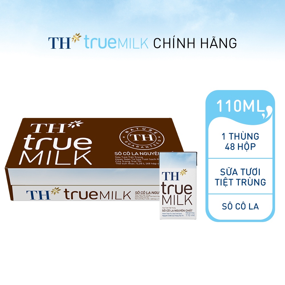 Thùng 48 hộp sữa tươi tiệt trùng sôcôla nguyên chất TH True Milk 110ml (110ml x 48)