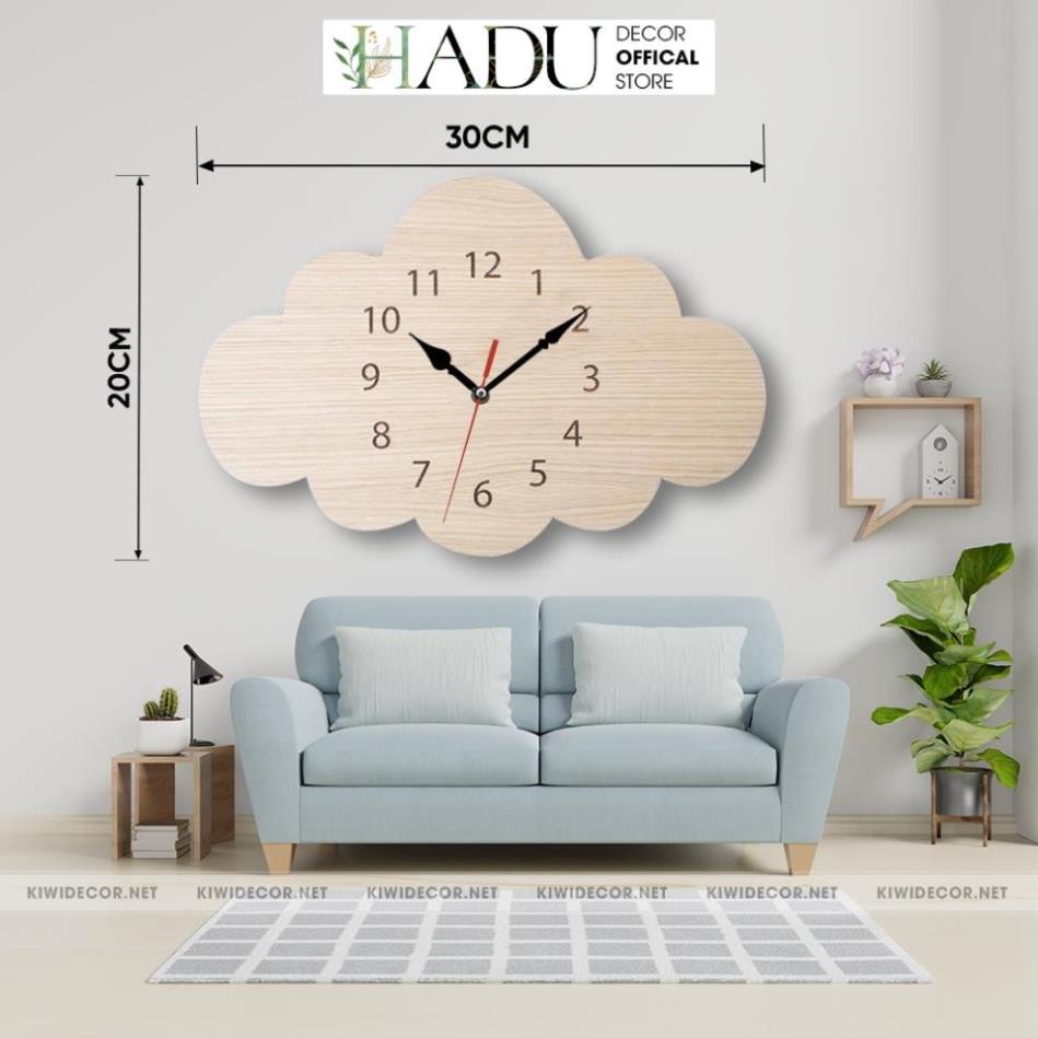 Đồng Hồ Treo Tường Decor Hình Đám Mây Bằng Gỗ Dễ Thương, Đồng Hồ Vintage Trang Trí Homestay - HaduDecor