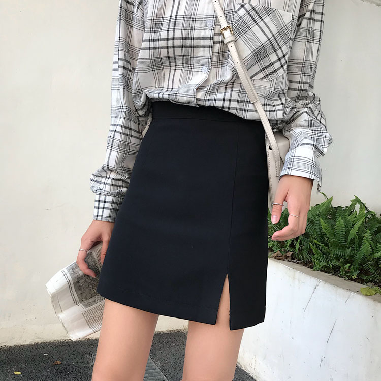 COZOK Chân váy chữ A lưng cao xẻ tà cho nữ