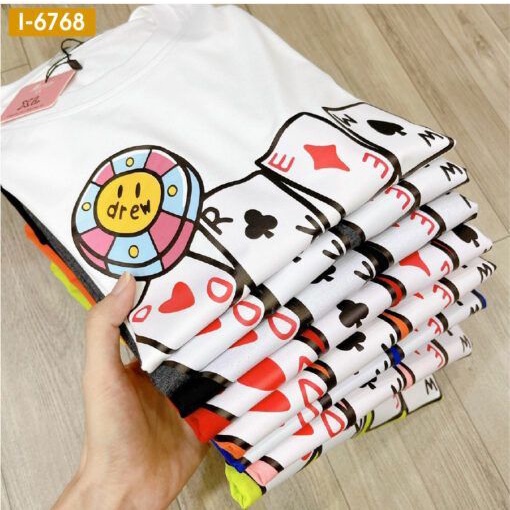 Áo Unisex Màu Trắng In Hình Lá Bài, Áo Thun Unisex Oversize, Giá Rẻ UC-D6EB-8028