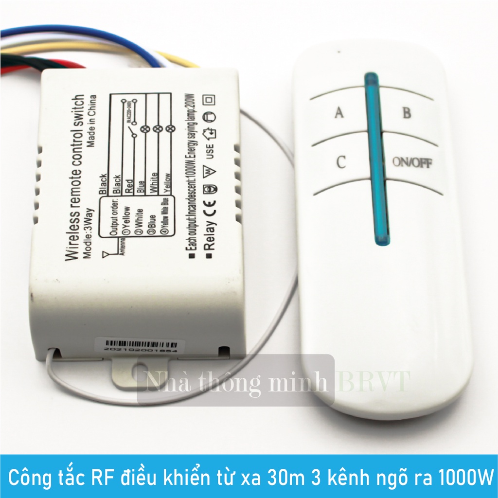 Công tắc điều khiển từ xa 3 thiết bị ngõ ra 1000W bật tắt đèn, quạt