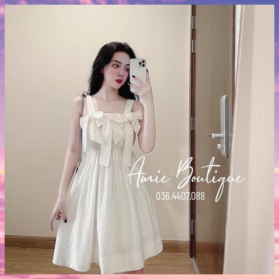 Váy Hai Dây Váy Babydoll Váy 2 Dây Bản To Phối Nơ Ngực Hàn Xẻng Điệu Đà Sang Chảnh | BigBuy360 - bigbuy360.vn