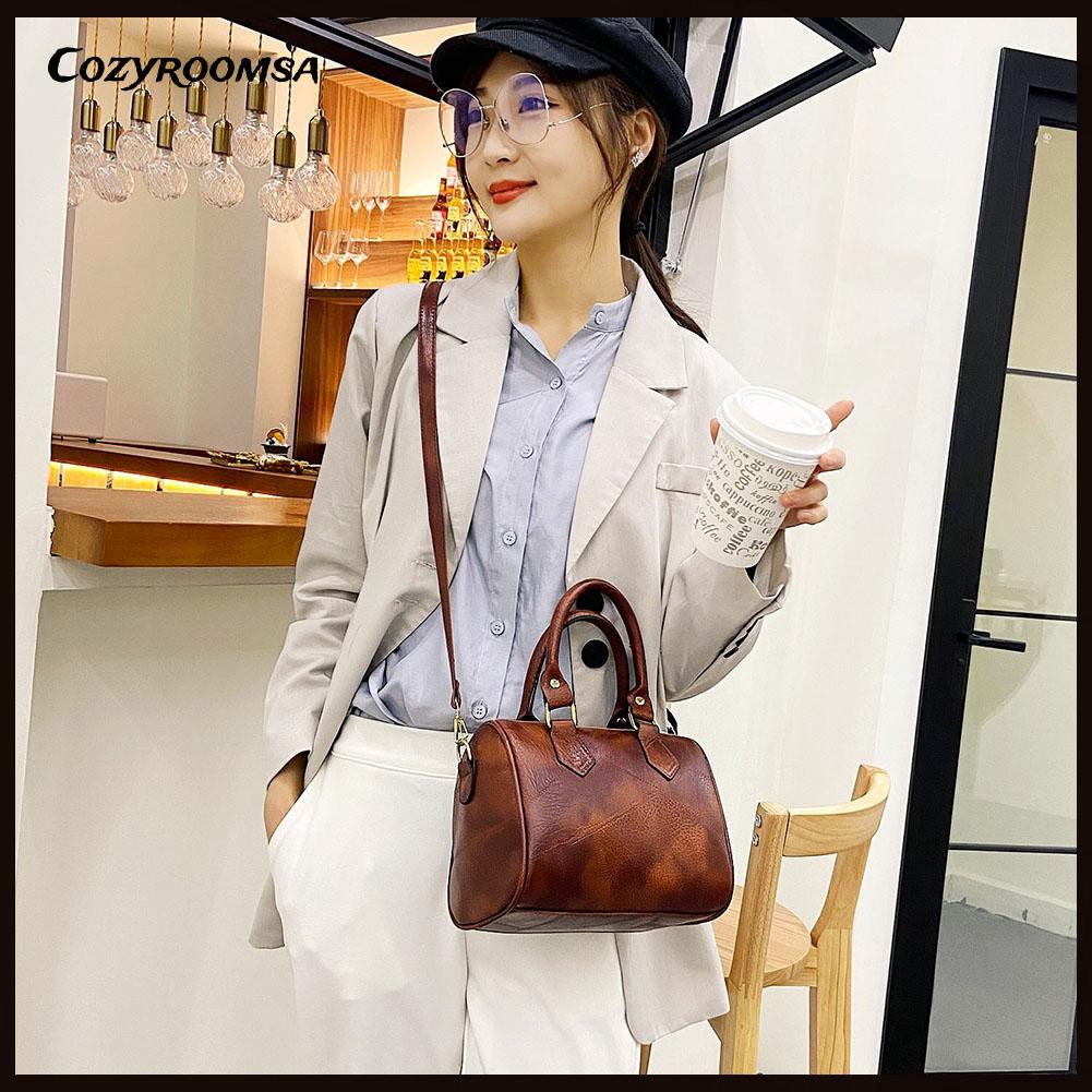 Vintage Women PU Solid Color Shoulder Bag Casual Ladies Top-handle Handbags