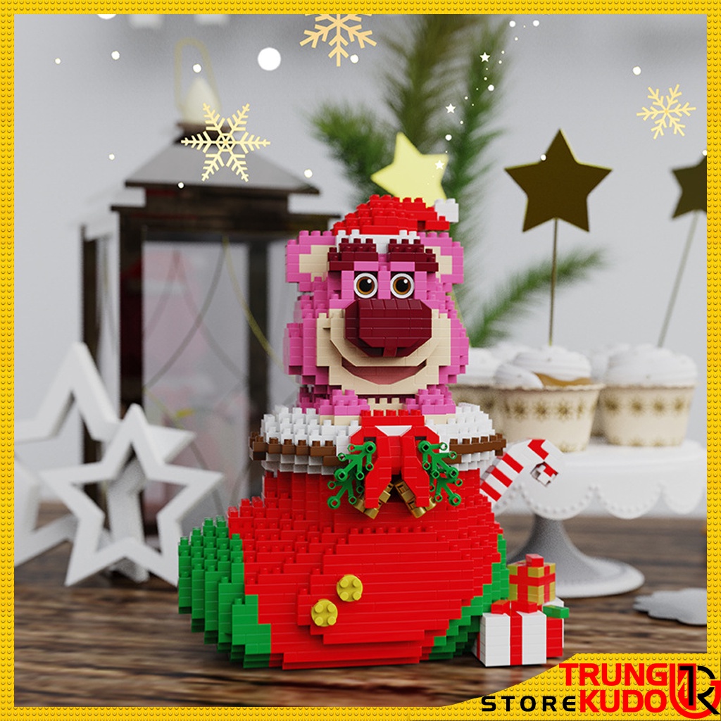 Mô hình Gấu Hồng Lotso dạng Đồ chơi xếp hình gấu hồng Lotso nhà Disney làm quà, đồ decor