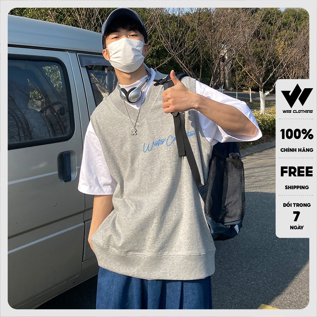 Áo gile unisex WIIS form rộng Gile CAFE nam nữ oversize phong cách ulzzang