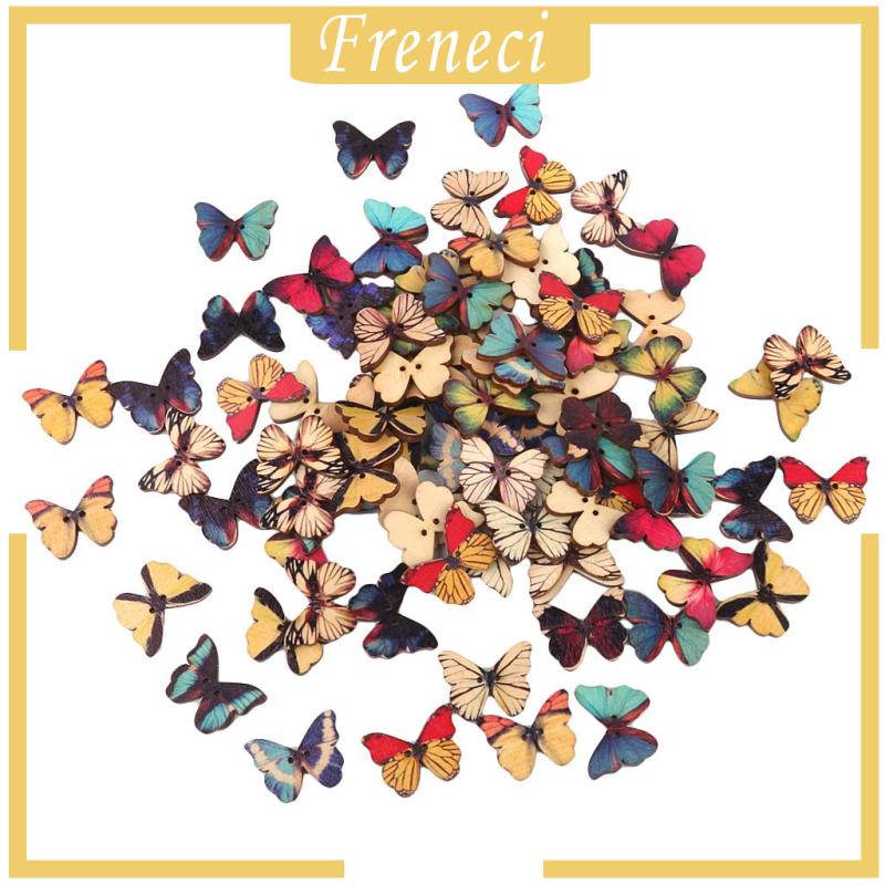 Set 100 Nút Gỗ Hình Bướm Nhiều Màu Sắc Dùng May Vá DIY