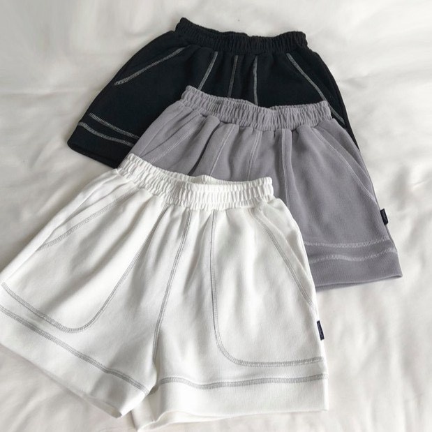 Quần đùi ulzzang chỉ nổi sporty thể thao hàng Quảng Châu quần short nữ form rộng unisex