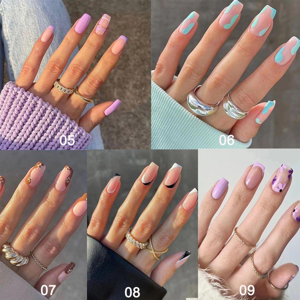 MIHAN1 Hộp 24 Móng Tay Giả Đầu Tròn / Vuông Trang Trí Nghệ Thuật