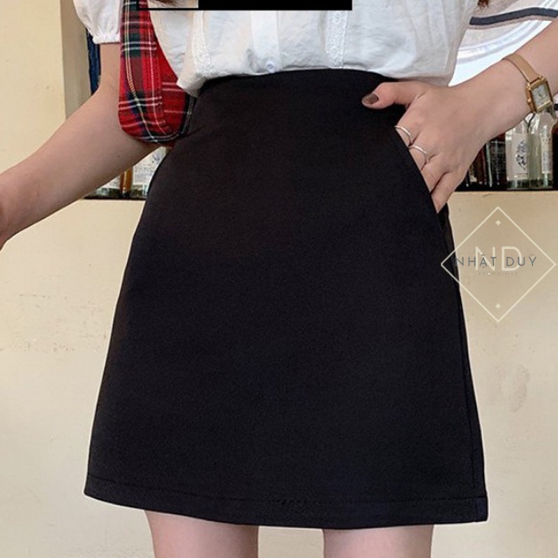 Chân váy chữ A ngắn màu đen cạp lưng cao có quần lót trong - Mặc đi làm Công sở Đi học sinh Đi Chơi đẹp - Vải Umi hàn