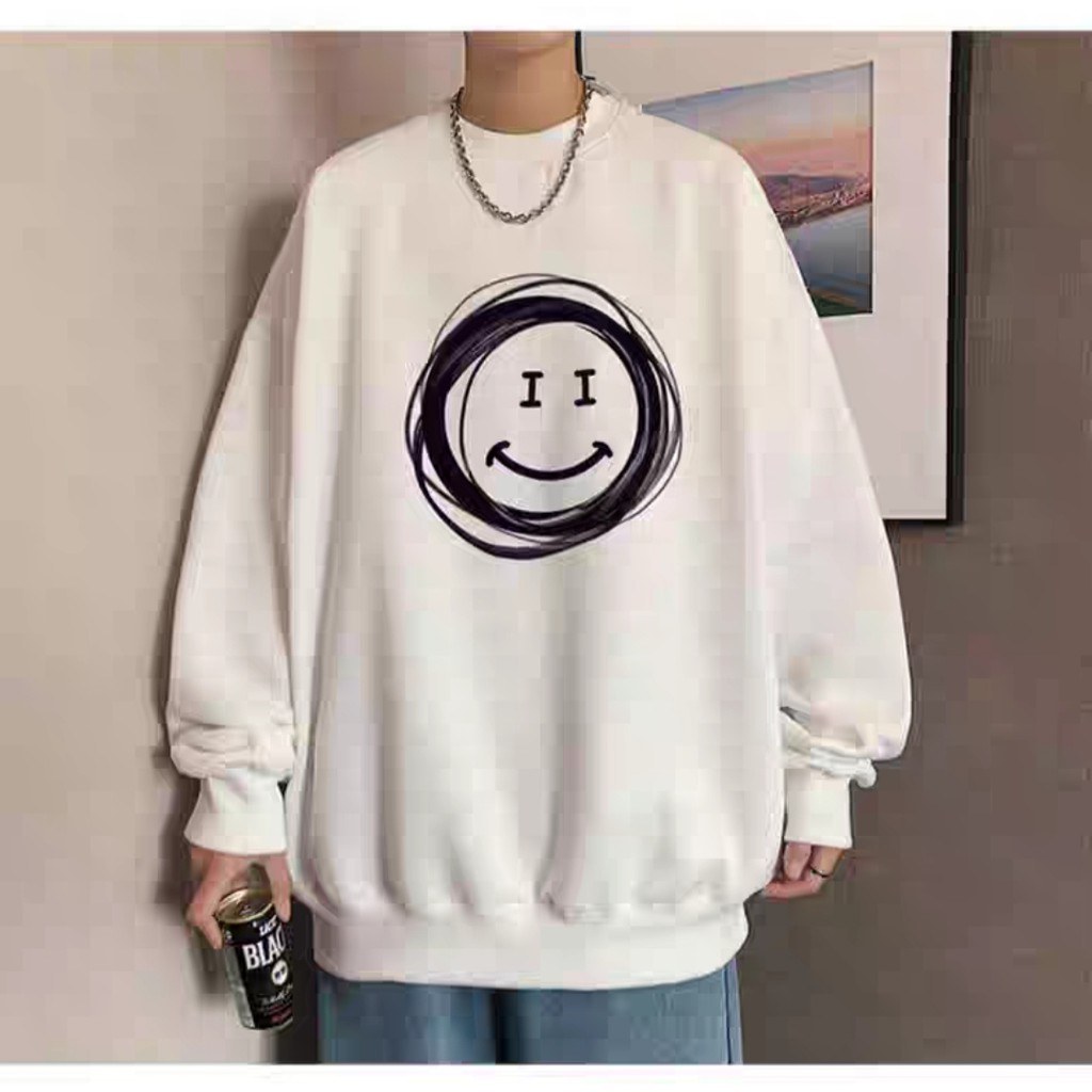 Áo thun nỉ sweater Unisex nam nữ form rộng oversize dành cho giới trẻ in hình mặt cười AMAZ2 | BigBuy360 - bigbuy360.vn