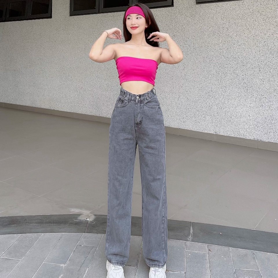 Quần jean dài ống rộng xám lưng cao thời trang hàn quốc mua xuân thu cho nữ | BigBuy360 - bigbuy360.vn