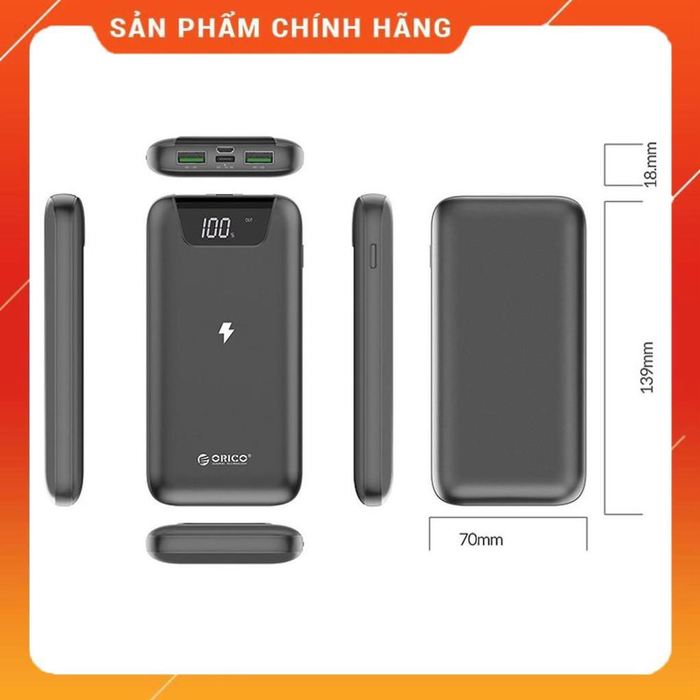 Pin Sạc Dự Phòng Tích hợp sạc không dây & màn hình LED 10000 mAh Orico WR10-Chính Hãng BH 12T