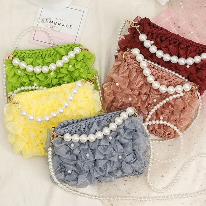 Set Phụ Kiện Túi Tự Đan Ruy Băng Dây Ngọc Mẫu Nữ Tính, Sang Trọng