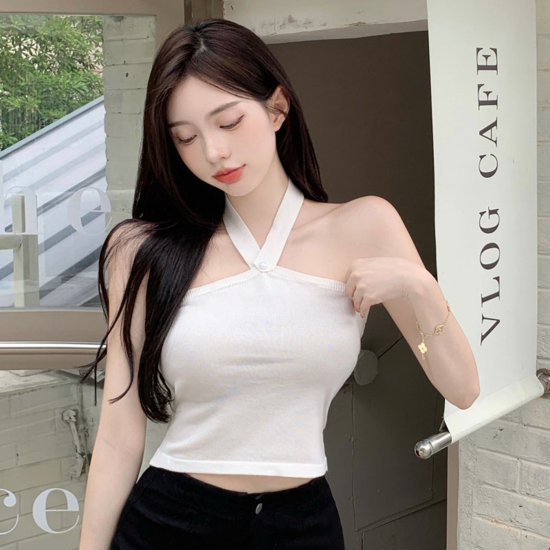 Áo 2 Dây buộc cổ đi biển croptop dệt kim nữ sexy ôm body du lịch K5T1-1