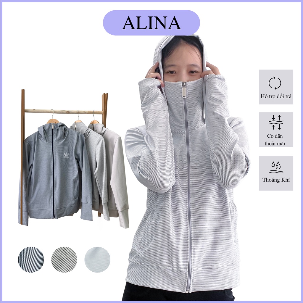 Áo Khoác Chống Nắng Dày 460Gram Co Dãn Thoải Mái Họa Tiết Sọc Kẻ Hàng VNXK Thời Trang Alina