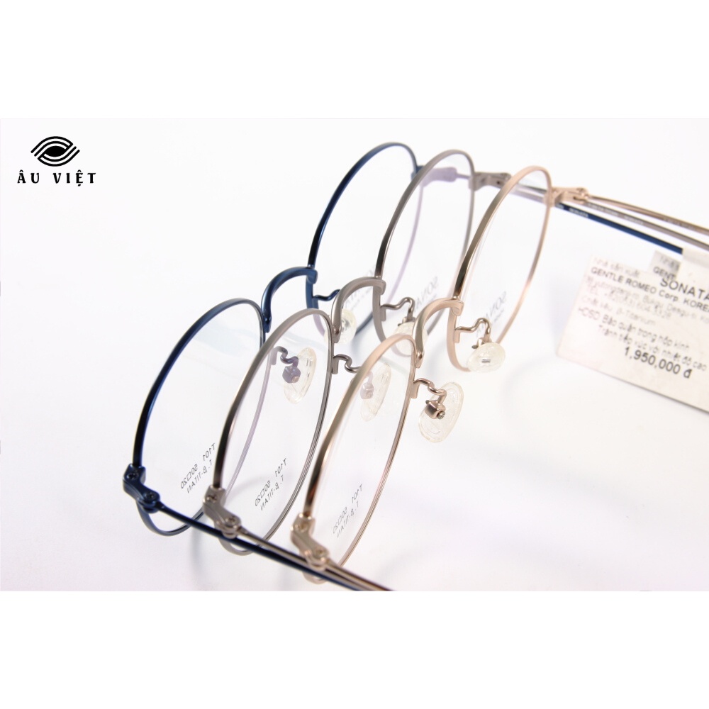 Gọng kính kim loại titanium nam nữ unisex dáng tròn Sonata T-101 màu vàng/bạc/xanh đen Full box