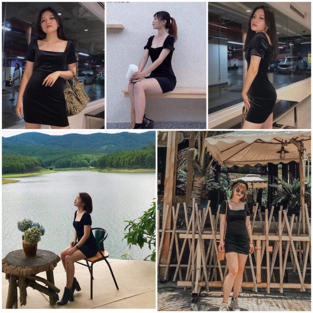 Đầm ôm body quyến rũ đen nhung ngắn tay siêu hot - Freesize - BomBom shop | BigBuy360 - bigbuy360.vn