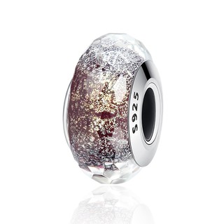 Charm glass bạc S925 màu nâu nhũ vàng đẹp xuất sắc SCZ061