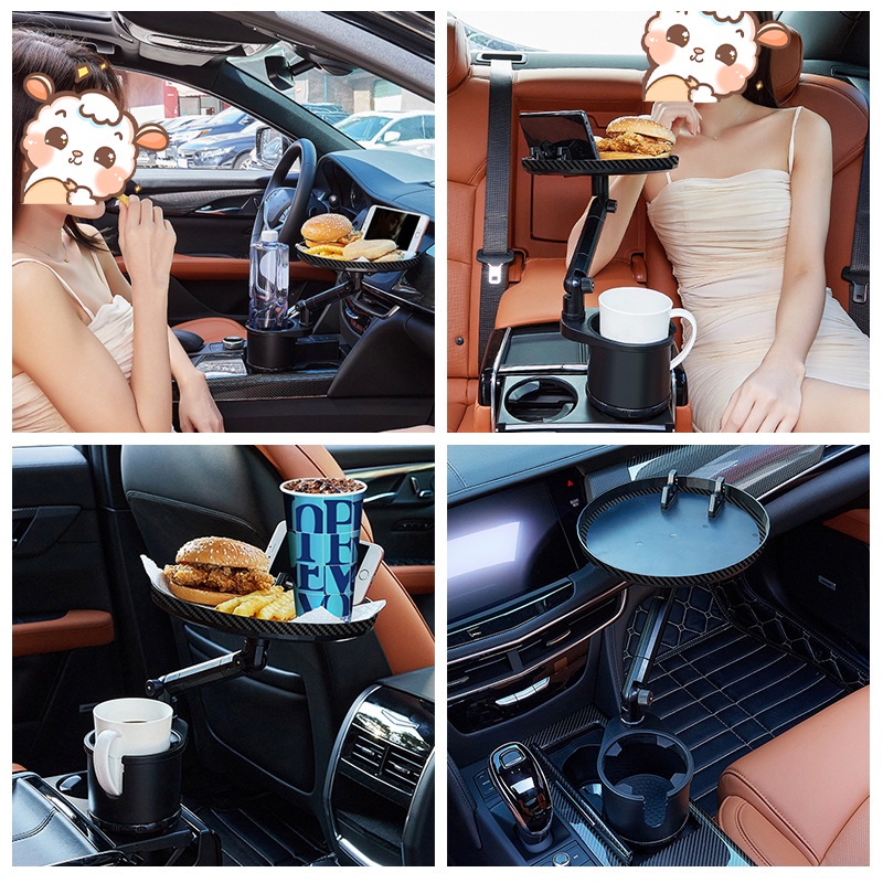 Khay SEAMETAL chất liệu kim loại xoay 360 độ đựng đồ dùng thức ăn tiện lợi gắn trên xe hơi