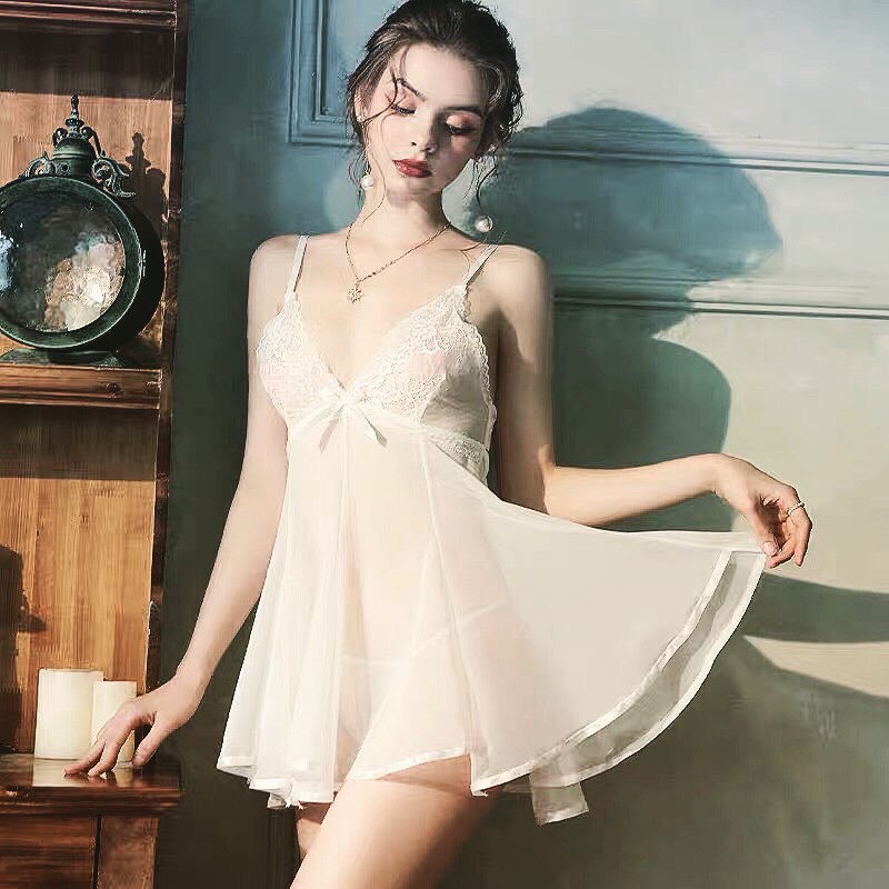 Váy ngủ ren Sexy hở lưng buộc dây xuyên thấu hờ hững